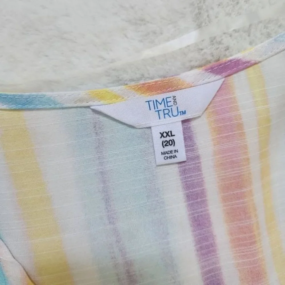 Time and Tru Women's Woven Print Dress with Flounce Hem V-Neck Size XXL - Picture 7 of 15